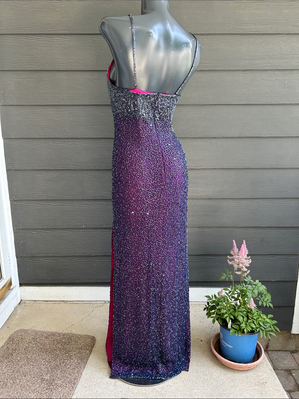 Vintage 90s Cache Gold Label Silk Beaded Maxi Gown Pageant / Prom Dress - Picture 3 of 16